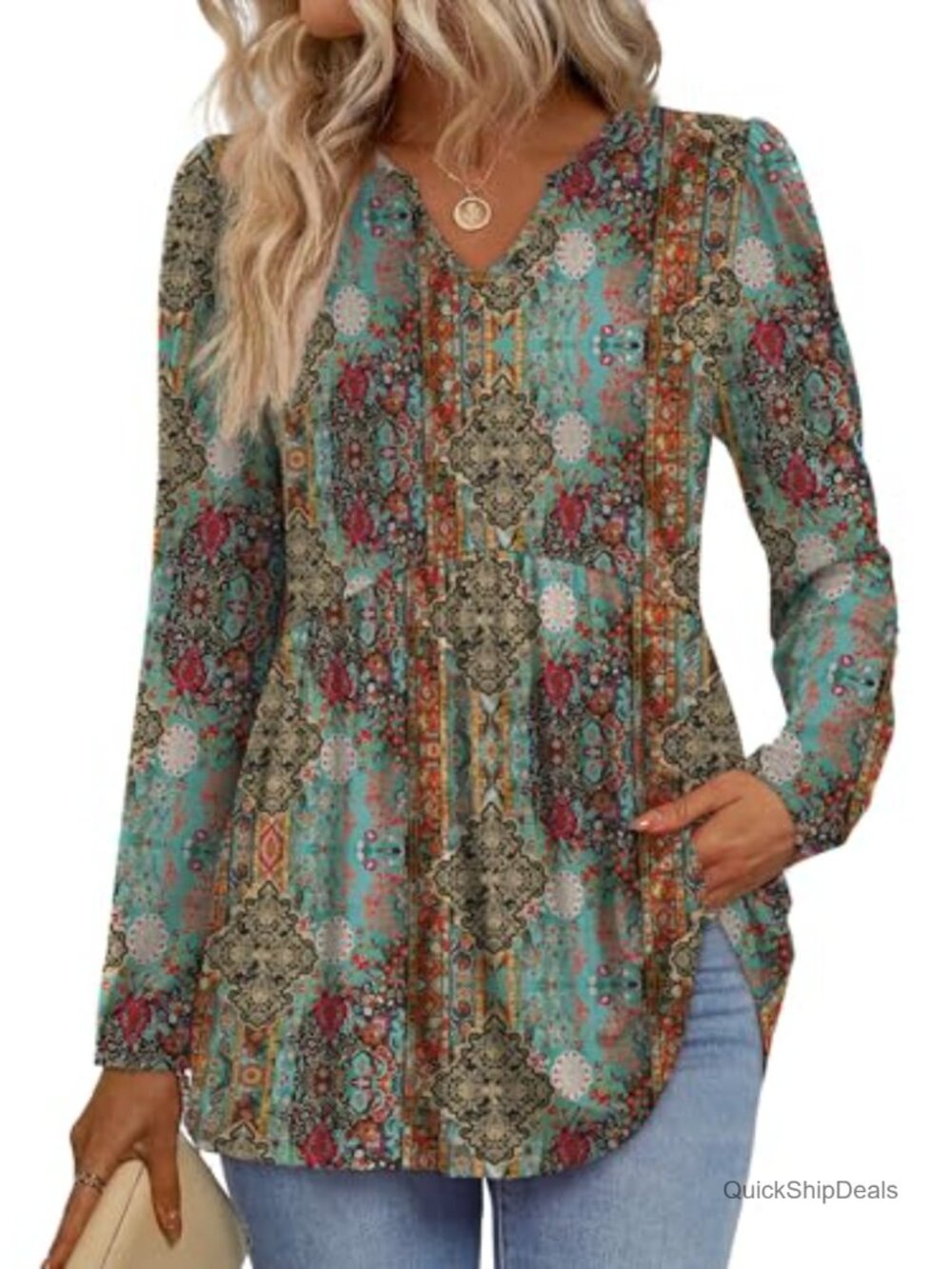 Womens Babydoll Peplum Tunic Top Long Sleeve V Neck Flowy Blouse